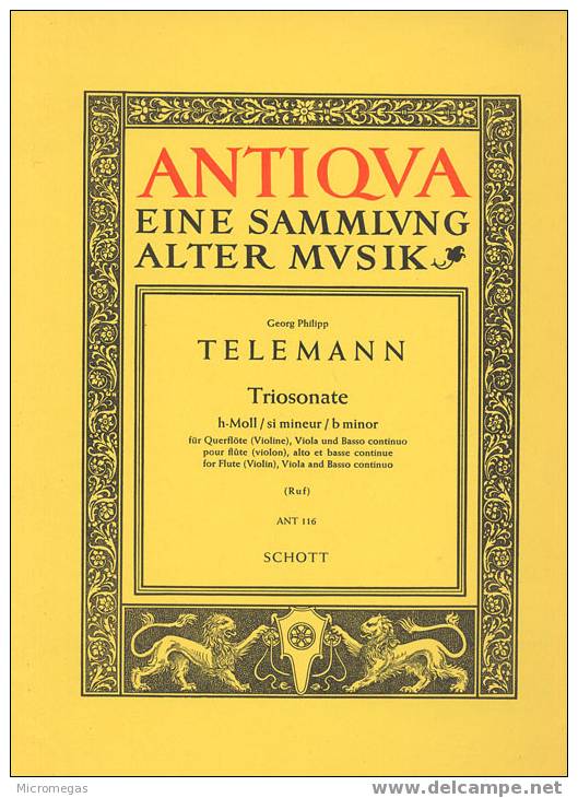 Telemann: Sonate En Trio En Si Mineur Pour Flûte Traversière, Alto Et Basse Continue. - Andere & Zonder Classificatie