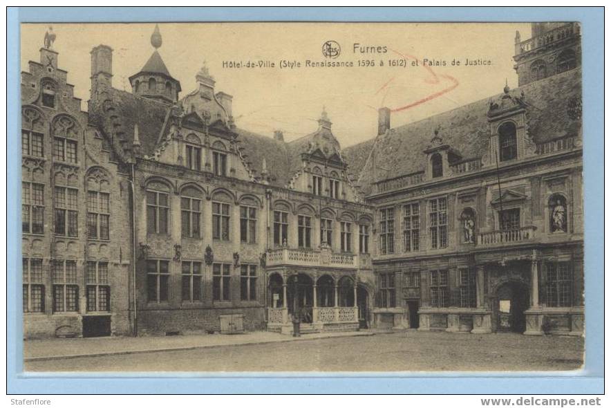 FURNES  HOTEL DE VILLE PALAIS DE JUSTICE  CARETE PUB ADRESSER AU GRAND SAIT NICOLAS  POUR DES JOUETS POUR ENFANTS LE 6/1 - Veurne