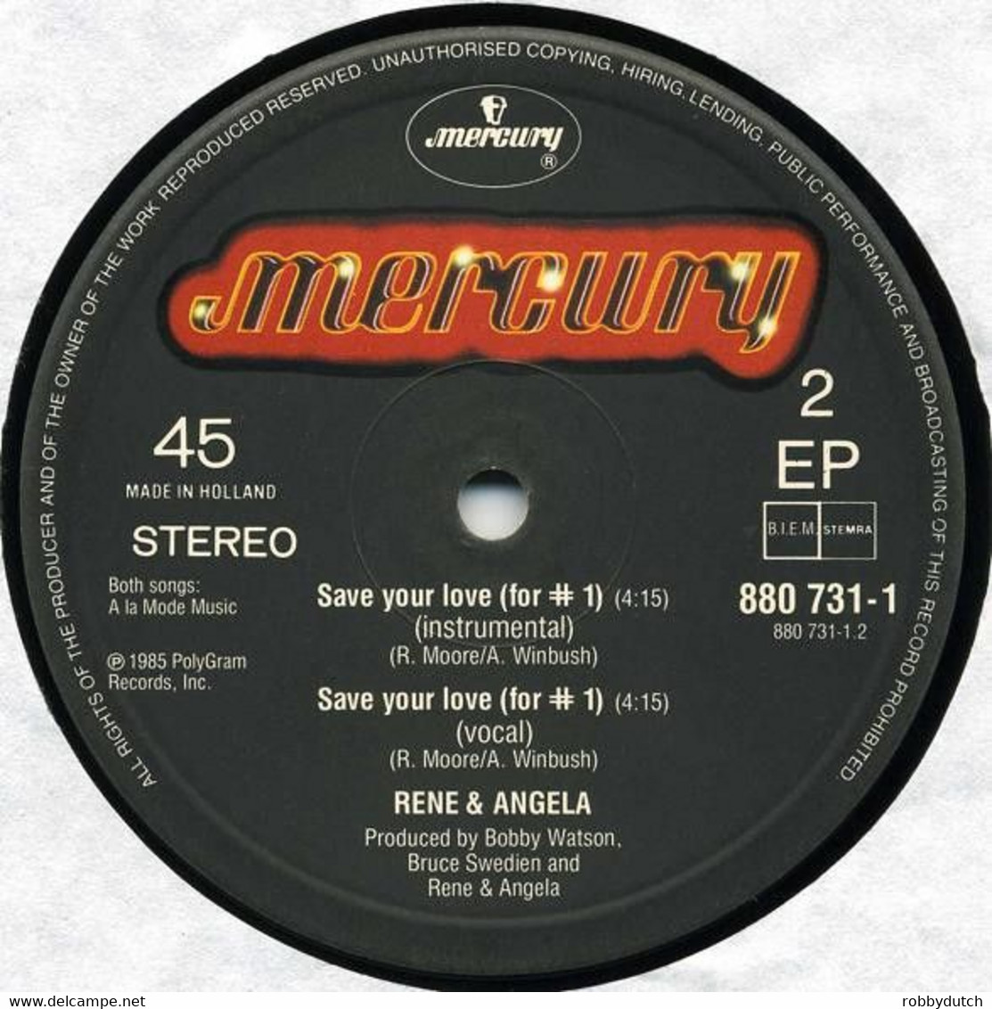 * 12" * RENÉ AND ANGELA - SAVE YOUR LOVE FOR #1 - 45 Toeren - Maxi-Single