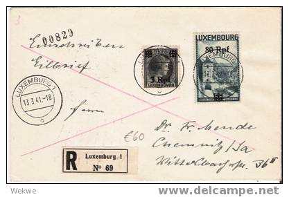 L103/LUXEMBURG -  Eilbrief/Eionschreiben 1941 – Mit Überdruckmarke In Deutscher Währung - 1940-1944 Occupation Allemande