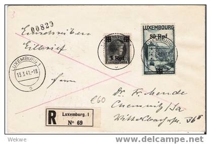 L103/LUXEMBURG -  Eilbrief/Eionschreiben 1941 – Mit Überdruckmarke In Deutscher Währung - 1940-1944 German Occupation