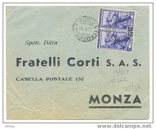 Mosio 30/3/1951  Coppia £ 20 I L Doppio Porto - 1946-60: Storia Postale