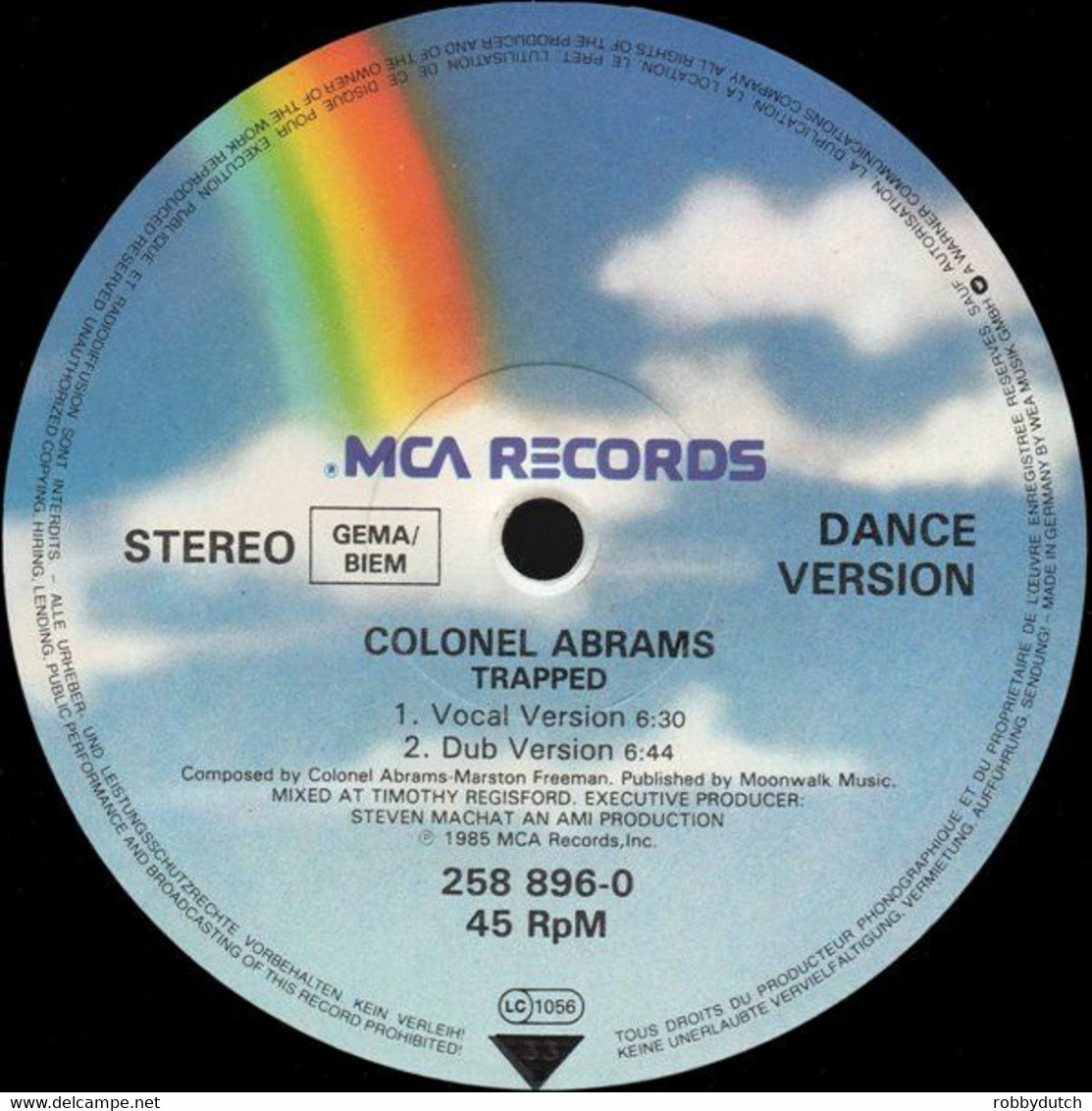 * 12" * COLONEL ABRAMS - TRAPPED (1985) - 45 T - Maxi-Single