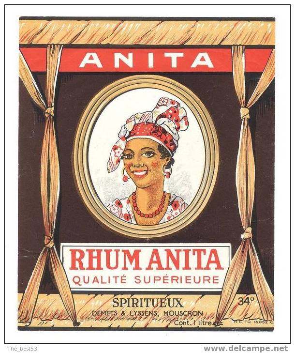 Etiquette De Rhum  -   Anita  -  Demets Et Lyssens  à  Mouscron  -  13x 16 Cm - Rum