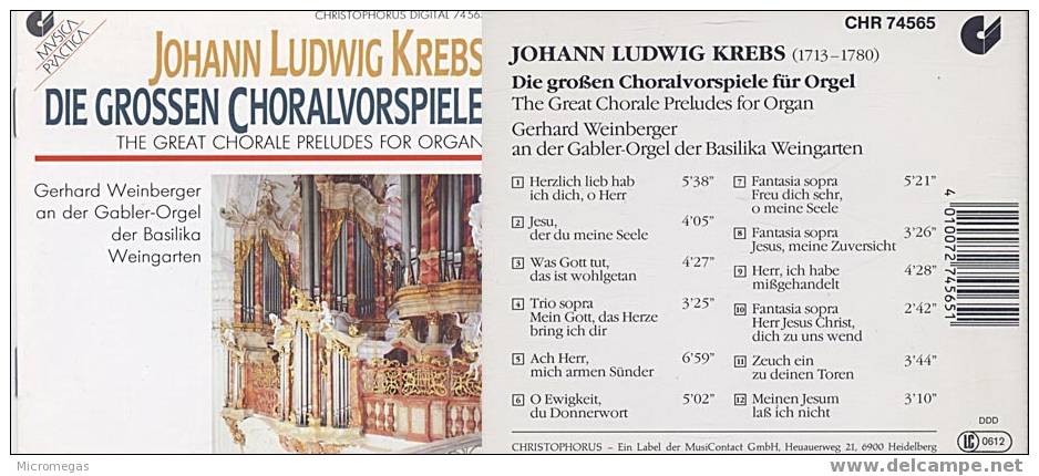 Johann Ludwig Krebs (1713-1780) : Choralvorspiele Pour Orgue. Gerhard Weinberger - Klassik