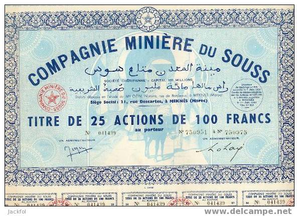 Compagnie Minière Du SOUSS (Société Chérifienne) - Autres & Non Classés