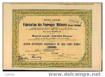 BRUXELLES "SA Pour La Fabrication Des Fourrages Mélassés (brevet Schrader) - Action Privilégiée De 500 Fr (1905) - Agricultura