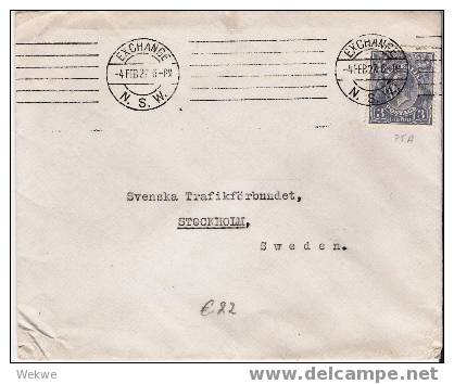 Au077 / Brief  Exchange 4.2.27 Nach Schweden  Mit King George-Einzelfrankatur - Storia Postale