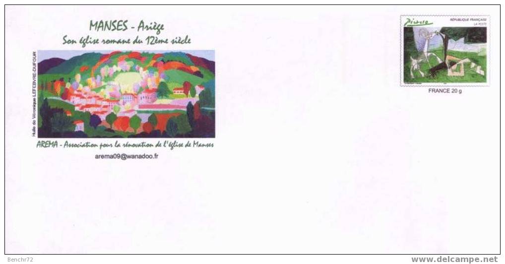 PAP - Prêt-à-Poster - Timbre PICASSO - MANSES - ETAT NEUF - Son église Romane Du 12ème Siècle - Prêts-à-poster:Stamped On Demand & Semi-official Overprinting (1995-...)