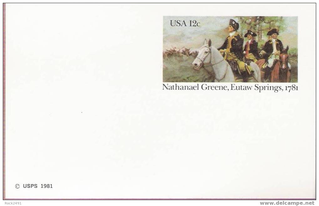 US Scott UX90, 12-cent Post Card, Nathaniel Greene, Eutaw Springs, 1781, Mint - 1981-00