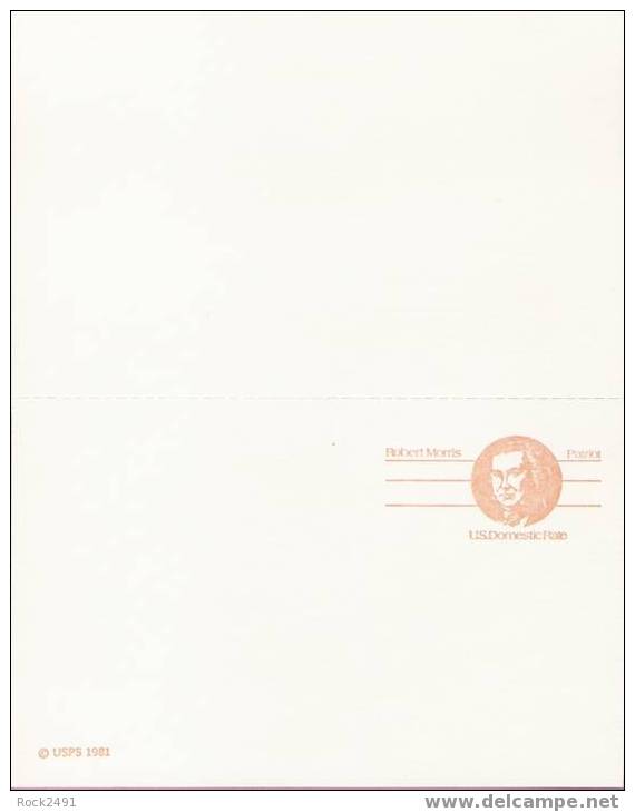 US Scott UX92, DOUBLE 13-cent Domestic Rate Post Card, Robert Morris, Mint - 1981-00