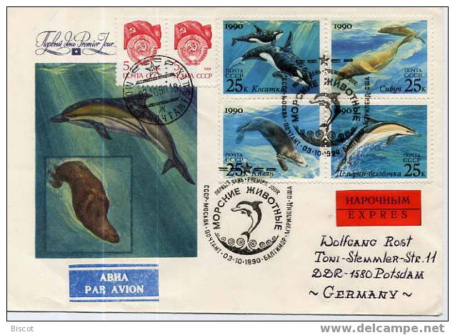 URSS FDC Recommandé Ayant Voyagé - Dolphins