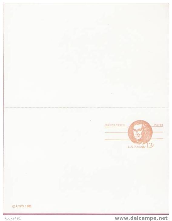 US Scott UX93, DOUBLE 13-cent Post Card, Robert Morris, Mint - 1981-00