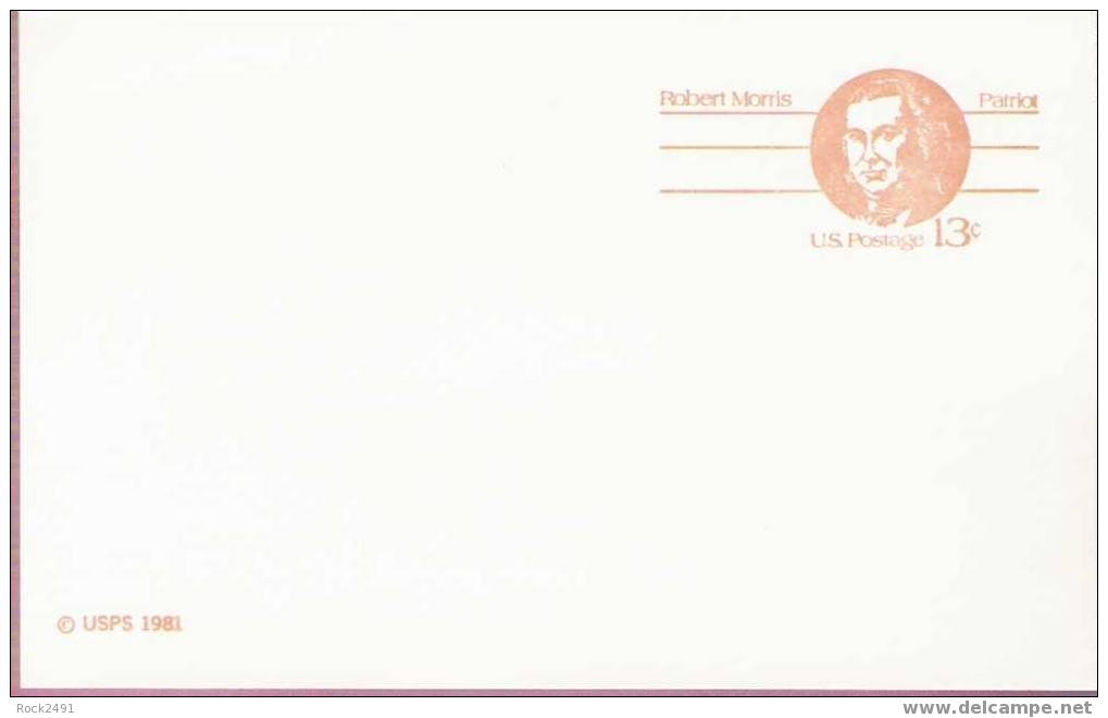 US Scott UX93, 13-cent Post Card, Robert Morris, Mint - 1981-00