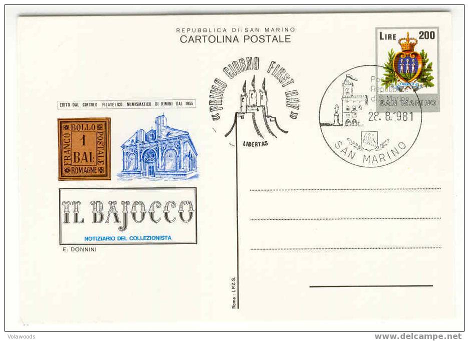 San Marino - Cartolina Postale Commemorativa: Il Bajocco - Notiziario Del Collezionista - Postal Stationery