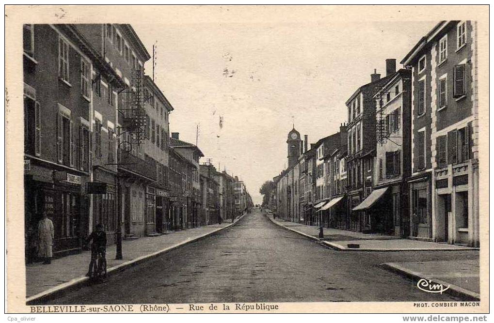 69 BELLEVILLE SUR SAONE Rue De La Republique, Animée, Ed CIM, 1939 - Belleville Sur Saone