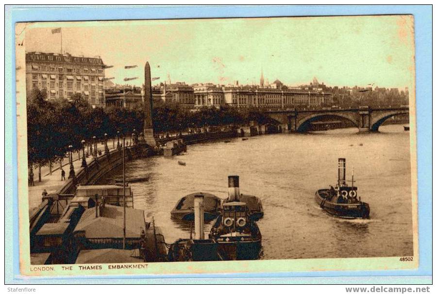 EMBANKMENT ON THE THAMES IN LONDON  BOOT BOTEN  POSTCARD SEND OVER TO BELGIUM IN 1931 - River Thames