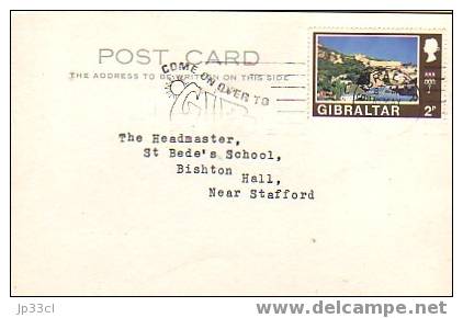 Timbre YT N° 246 Sur CP Du 10/5/1971 Vers Bishton Hall, Near Stafford - Gibraltar