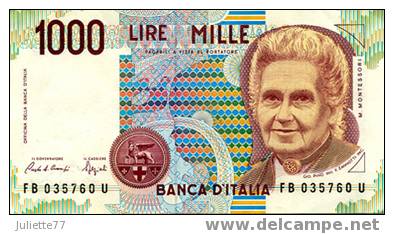 Billets - ITALIE, 1000 Lires M. MONTESSORI FB035760U, état Neuf. - 1000 Lire