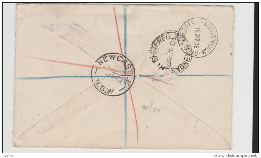 Au096 / Einschreiben Von New Castle NSW Nach Bristol, , England 1931 Mit Schöner Flugpostfrankatur - Cartas & Documentos