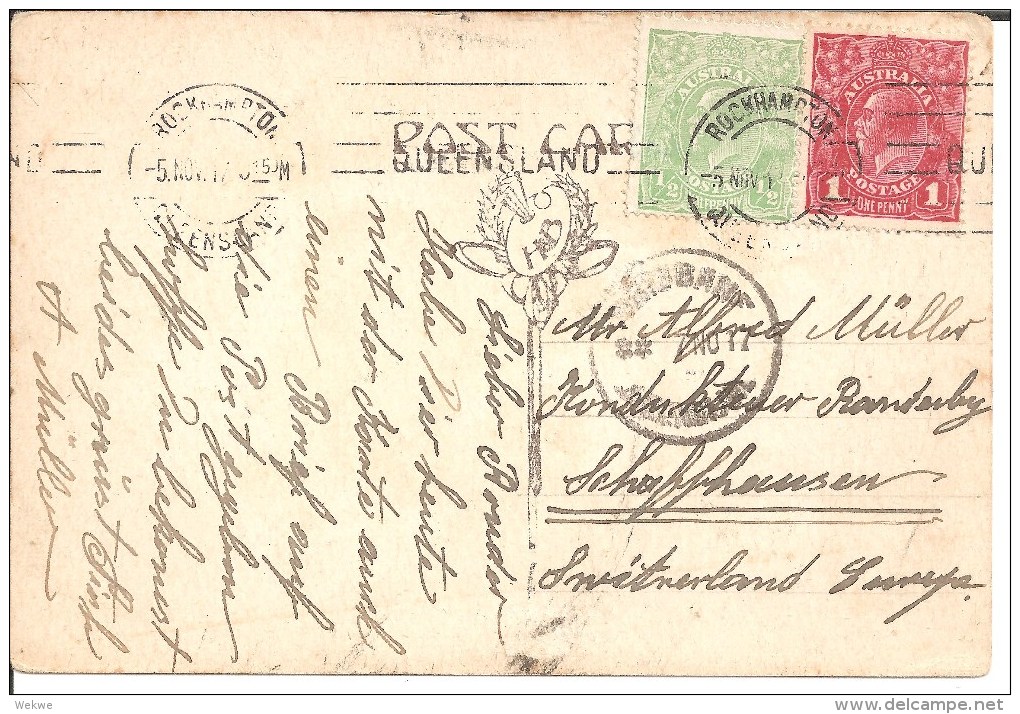 Au101 / Weihnachtskarte (Sonderanfertigung ) 1917 In Die Schweiz Ex Rockhampton (Australian Billabong) - Lettres & Documents