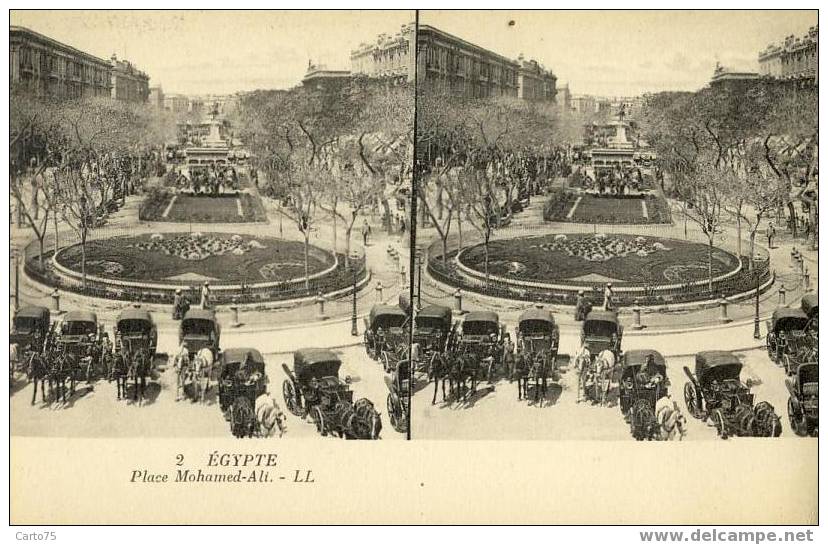 EGYPTE - ALEXANDRIE - Place Mohamed Ali - Attelages - CARTE STEREO - Autres & Non Classés