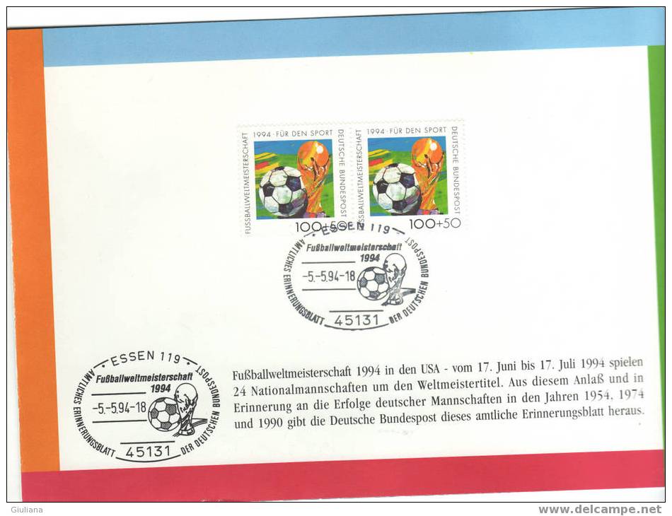 Germania - Folder Mondiali USA 1994 Con Due F.lli E Annulli Speciali Figurati - 1994 – USA