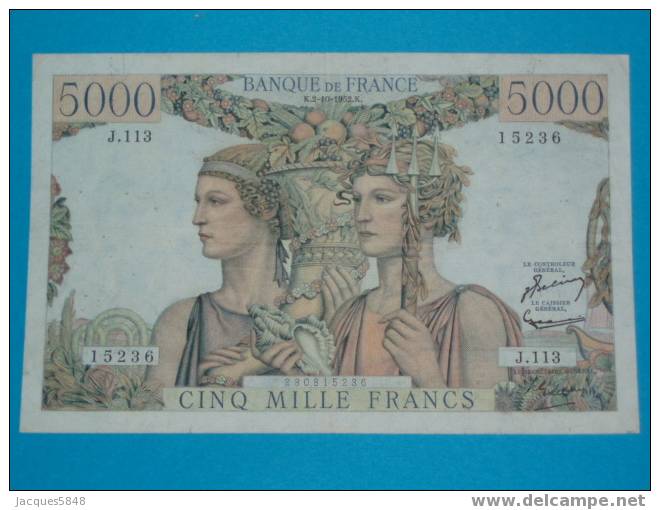 Billet) 5.000fr Terre Et Mer - 2/10/1952 -   - Tres Tres Beau Billet - 5 000 F 1949-1957 ''Terre Et Mer''