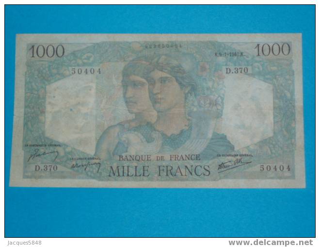 Billet) 1.000fr Minerve Et Hercule - 9/1/1947 - Date Tres Rare    - Tres Tres Beau Billet - 1 000 F 1945-1950 ''Minerve Et Hercule''