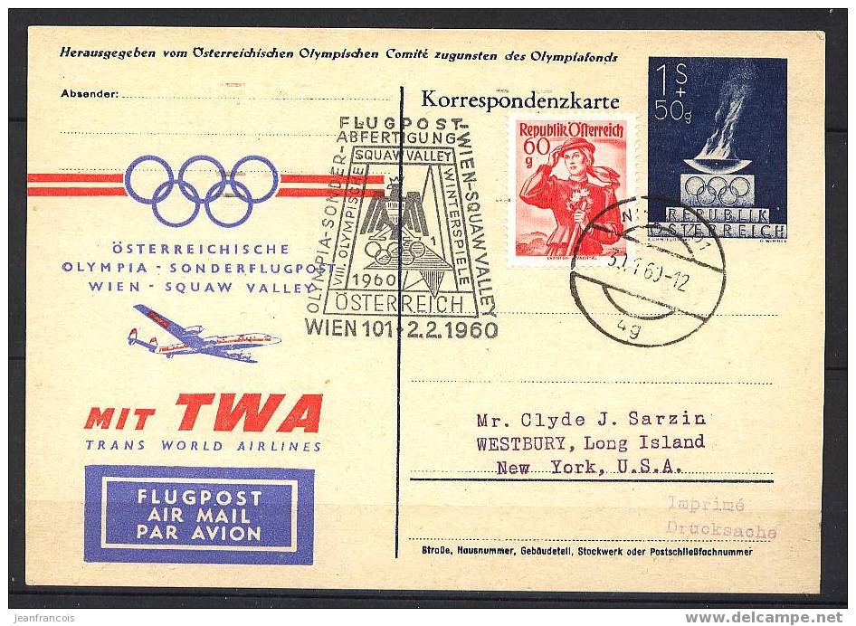 AUTRICHE - EP Timbré Sur Commande - TWA - JEUX OLYMPIQUE 1960 - RARE - Winter (Other)