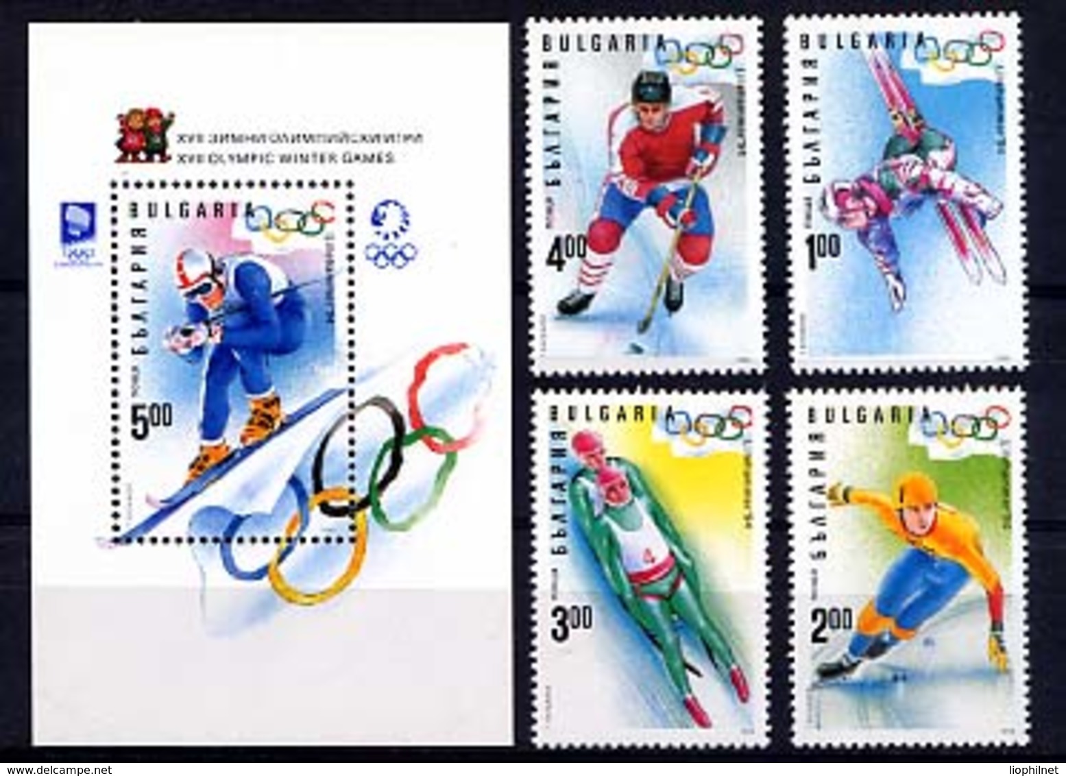 BULGARIE 1994, Lillehammer, Epreuves De Ski, 4 Valeurs + 1 Bloc, Neufs / Mint. R1117 - Invierno 1994: Lillehammer