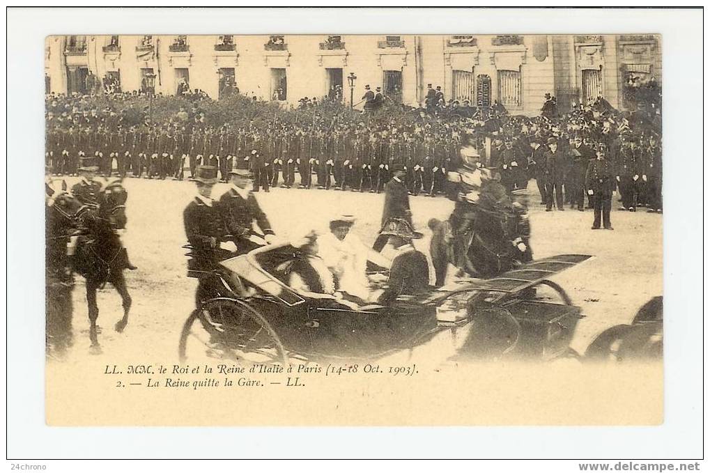 Paris: 14-18 Octobre 1903, La Reine Et Le Roi Victor Emmanuel III D´ Italie, La Reine Quitte La Gare, Calèche (07-94) - Ereignisse