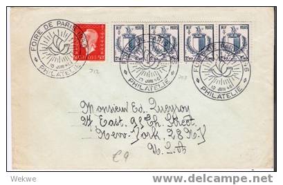 FS024 / FRANKREICH -  Markenausstellung (Philatelie)  Paris 1946 – Wappenfrankatur Mit Sonderstempel N. USA - 1921-1960: Moderne