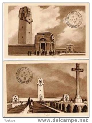 FS030/ FRANKREICH -  2 Bildganzsachen  – Einweihung Australien Denkmal – M.  Maschinenstempel - 1938 - Pseudo-interi Di Produzione Ufficiale