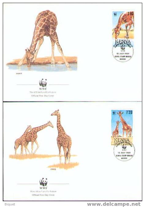 Superbe Série De FDC WWF Sur Les Girafes, Kenya - Girafes