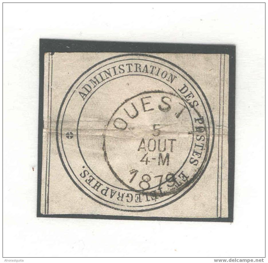 Etiquette De Fermeture De La Poste Belge Cachet AMBULANT OUEST 1 1879 - RARE  --  4/901 - Ambulants