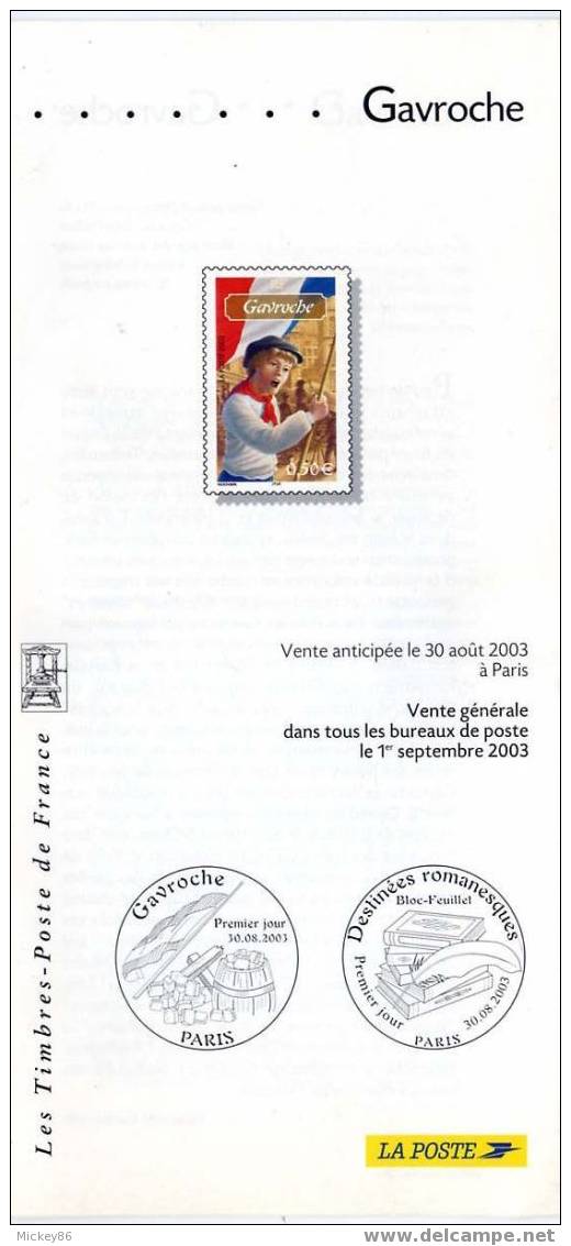 GAVROCHE--Notice Philatélique Officielle émission Du Timbre--2003--en 4 Langues-français-anglais-espagnol-allemand - Andere & Zonder Classificatie