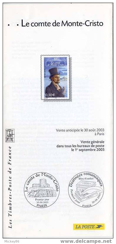 MONTE-CRISTO-Notice Philatélique Officielle émission Du Timbre--2003-en 4 Langues-français-anglais-espagnol-allemand - Andere & Zonder Classificatie