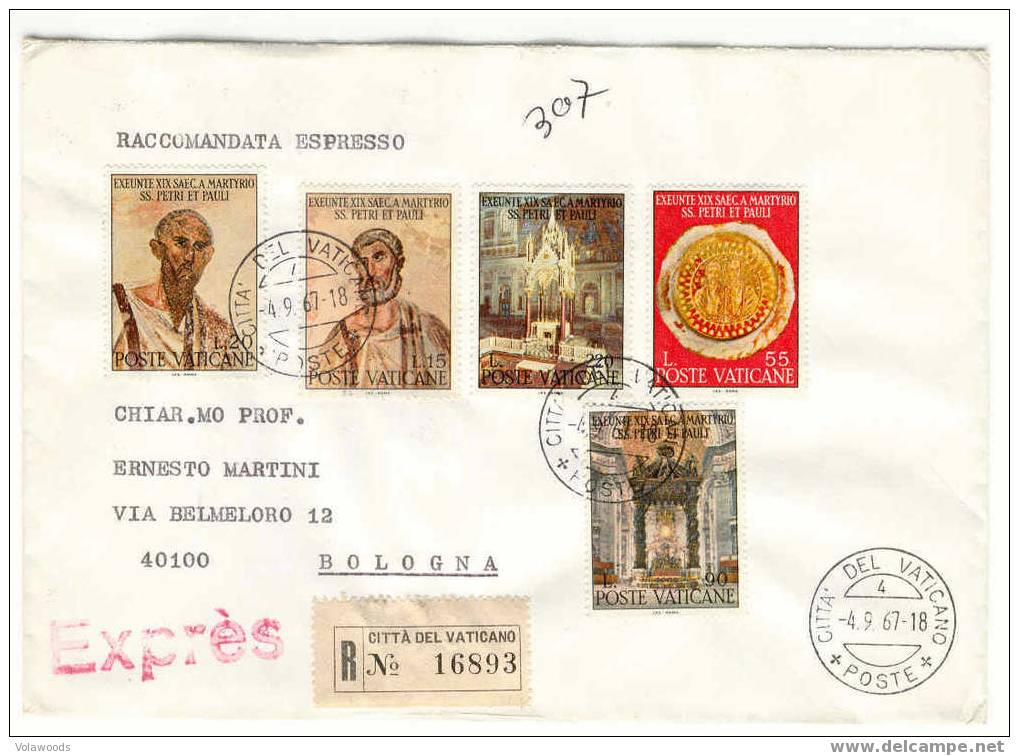 Vaticano - Busta Viaggiata Raccomandata Espressa Con Serie Completa: 19° Centenario Del Martirio Dei Santi Pietro E Paol - Used Stamps