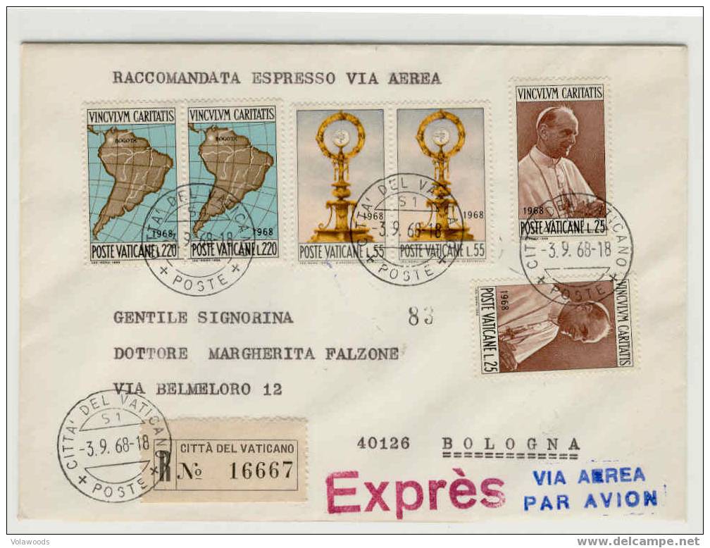 Vaticano - Busta Viaggiata Raccomandata Espressa Aerea Con 2 Serie Complete: Viaggio Di Paolo VI° In Colombia - Gebraucht