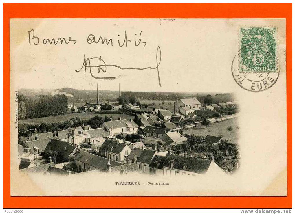 TILLIERES SUR AVRE PANORAMA 1902 CARTE PRECURSEUR EN BON ETAT - Tillières-sur-Avre