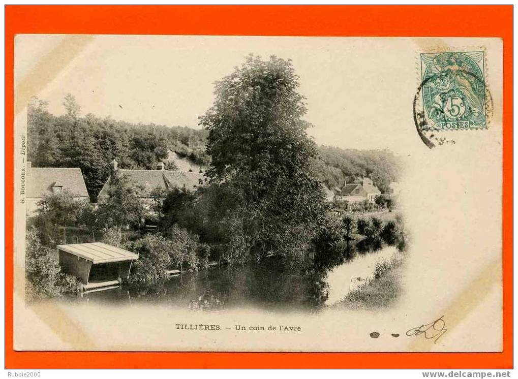 TILLIERES SUR AVRE UN COIN DE L AVRE LAVOIR 1902 CARTE PRECURSEUR EN BON ETAT - Tillières-sur-Avre