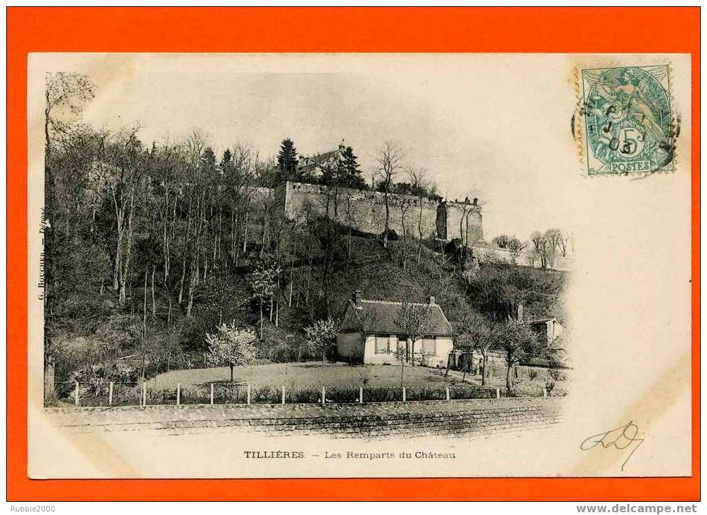 TILLIERES SUR AVRE LES REMPARTS DU CHATEAU 1903 CARTE PRECURSEUR EN BON ETAT - Tillières-sur-Avre