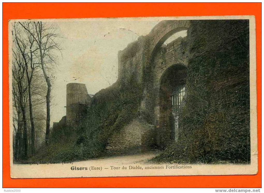 GISORS TOUR DU DIABLE ANCIENNES FORTIFICATIONS 1905 CARTE AQUARELLEE EN BON ETAT - Gisors