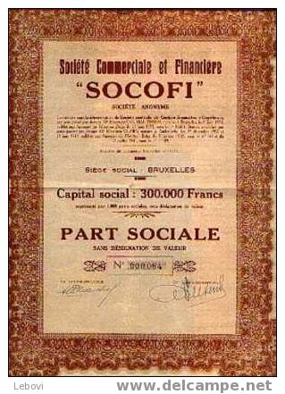 BRUXELLES "Soc. Commerciale Et Financière SOCOFI Sa" - Part Sociale - Banque & Assurance