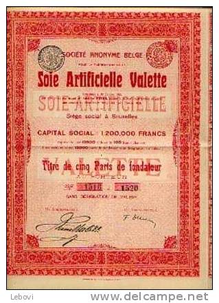 BRUXELLES "SA Belge Pour La Fabrication De La Soie Artificielle Valette - Titre De 5 Parts De Capital - Textile