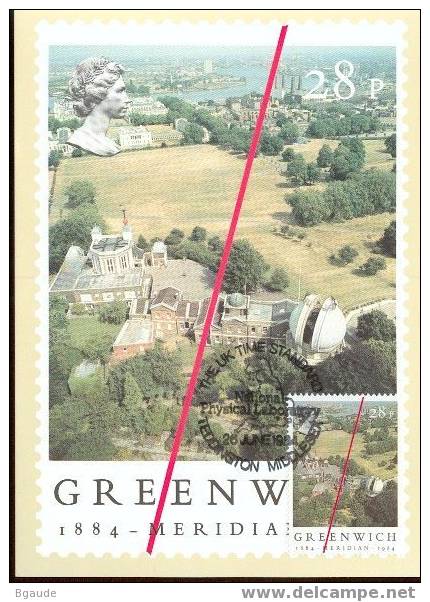 GRANDE BRETAGNE  CARTE MAXIMUM NUM.YVERT 1133 MERIDIEN DE GREENWICH 100 ANS - PHQ Cards