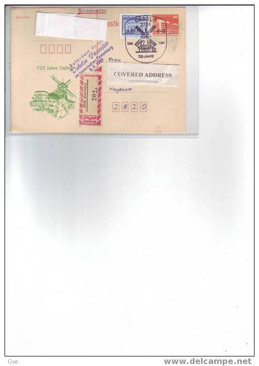 GERMANIA DDR 1987 - Intero Postale - Annullo Speciale Illustrato - Mulino A Vento - Andere & Zonder Classificatie