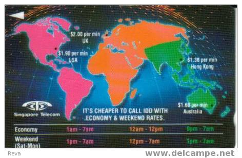 SINGAPORE $5 SINGAPORE PHONE COMPANY PHONE RATES WORLD MAP   CODE:1SOFA COMPANY  COMPLIMENTARY  SPECIAL PRICE !! - Singapur