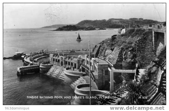 Inside Bathing Pool And Drake's Island, Plymouth - Posted 1962 - Plymouth